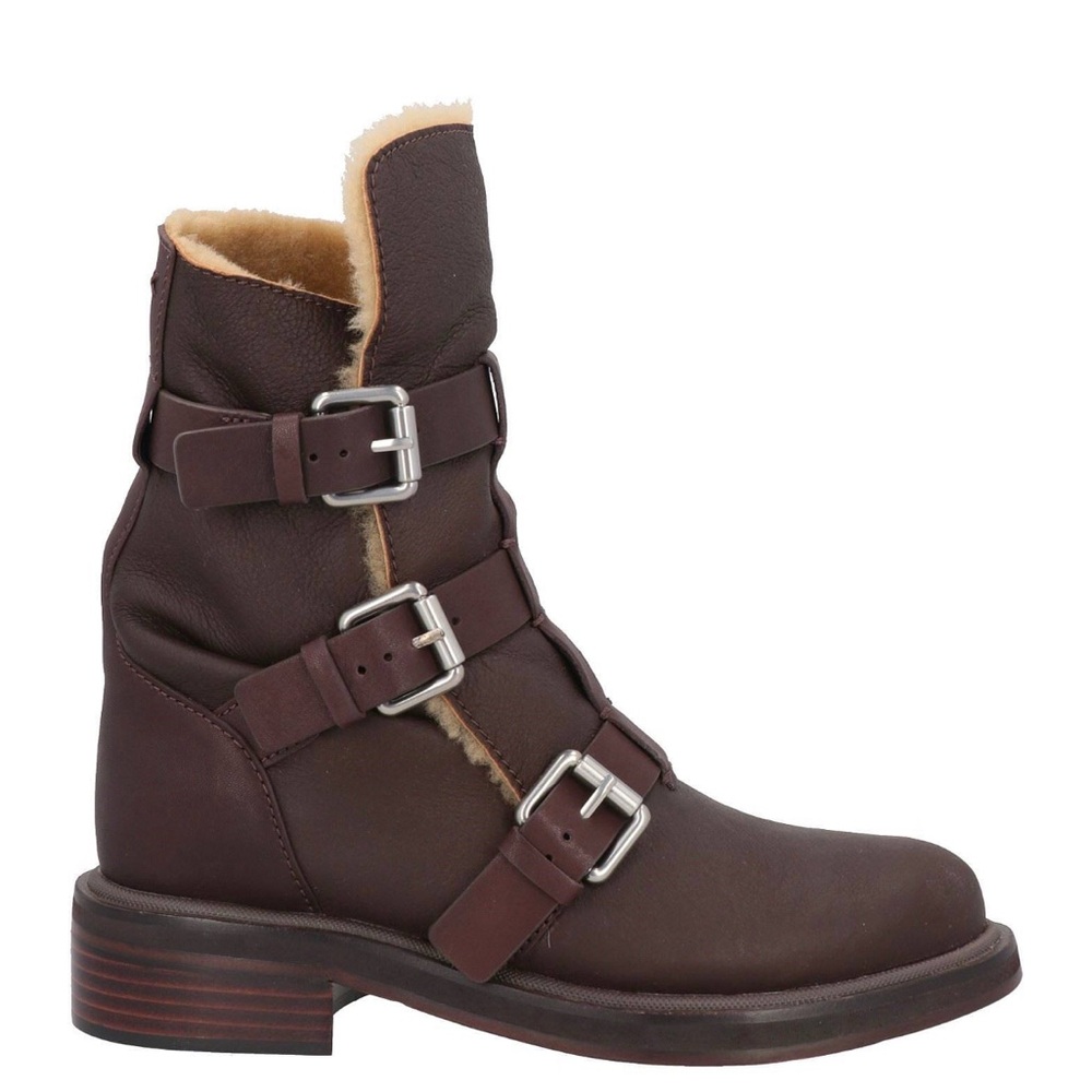 Rag & Bone Dark Brown Leather Moto Boots with Buckles